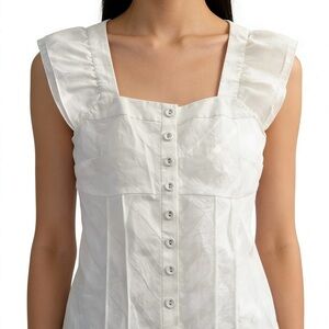 august silk White Square-Neck Button Front Flutter Sleeve Top